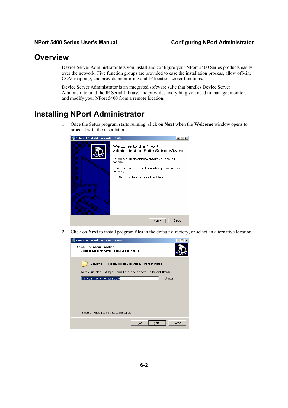Overview, Installing nport administrator | Moxa Technologies NPort 5400 User Manual | Page 58 / 102