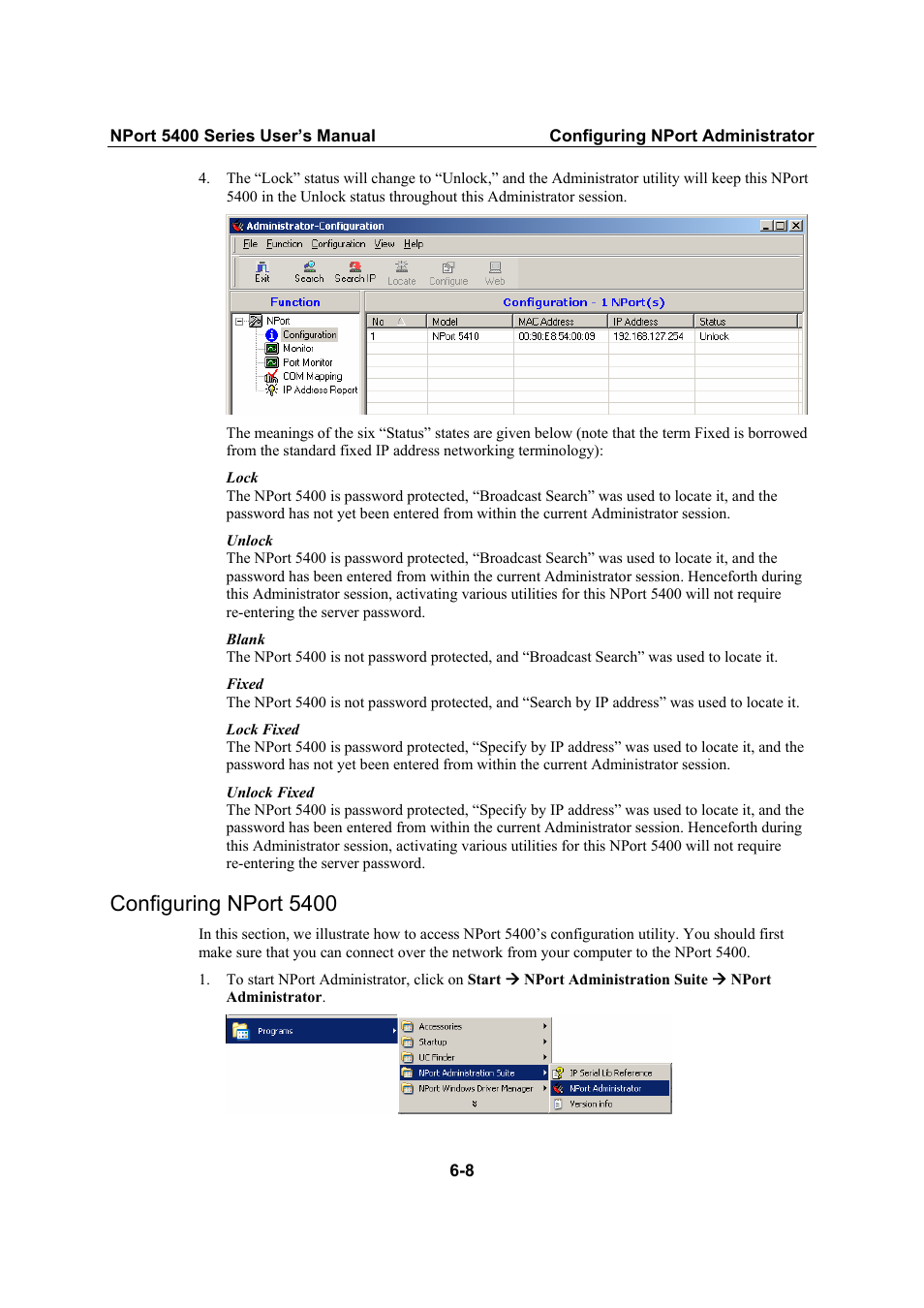 Configuring nport 5400, Configuring nport 5400 -8 | Moxa Technologies NPort 5400 User Manual | Page 64 / 102