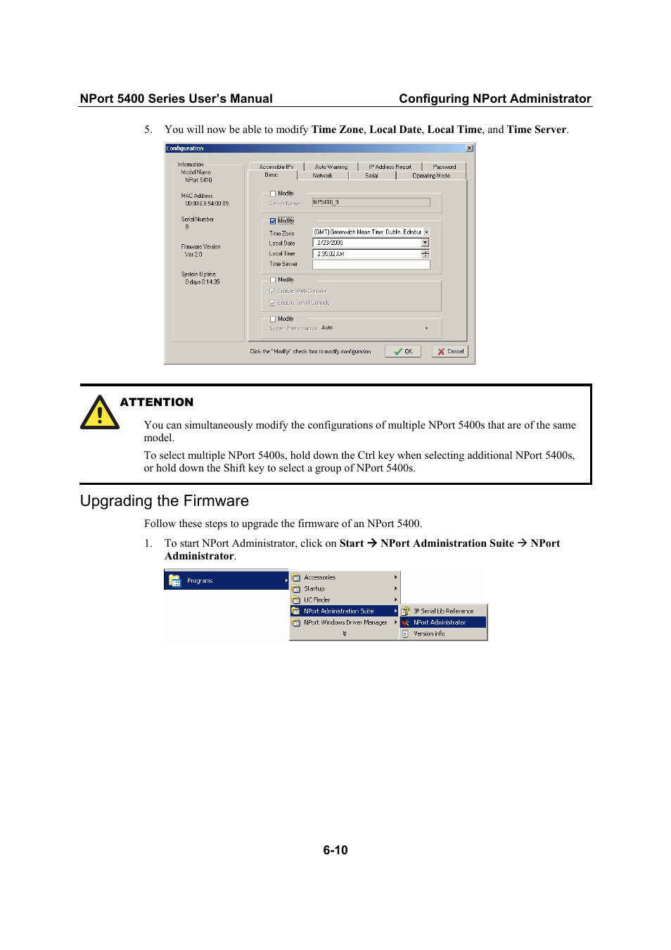 Upgrading the firmware, Upgrading the firmware -10 | Moxa Technologies NPort 5400 User Manual | Page 66 / 102