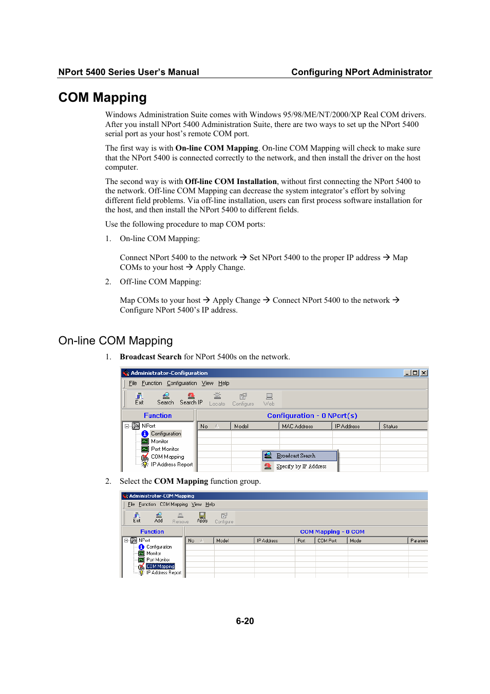 Com mapping, On-line com mapping, On-line com mapping -20 | Moxa Technologies NPort 5400 User Manual | Page 76 / 102