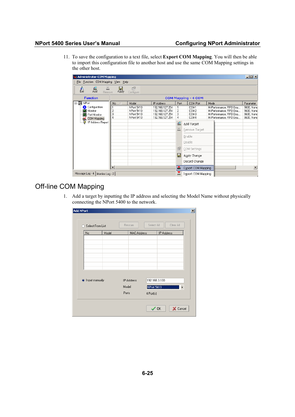 Off-line com mapping, Off-line com mapping -25 | Moxa Technologies NPort 5400 User Manual | Page 81 / 102