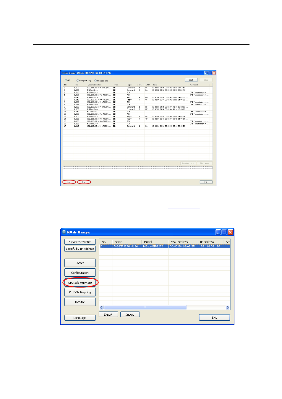 Save log to file, Upgrading firmware, Save log to file -20 | Upgrading firmware -20 | Moxa Technologies MGATE EIP3000 DF1 User Manual | Page 44 / 48
