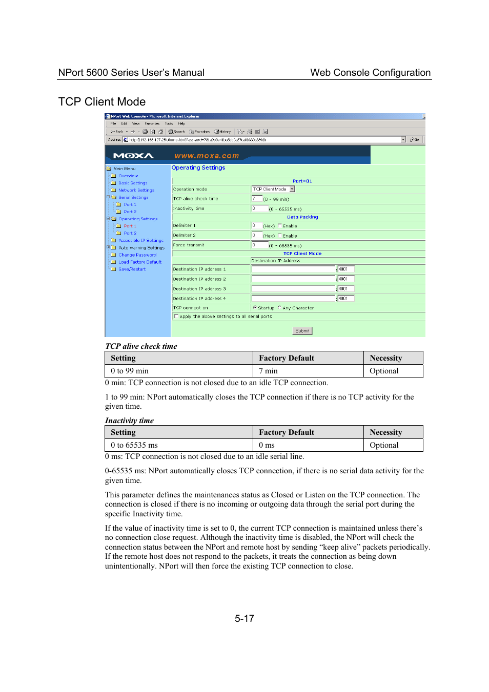 Tcp client mode, Tcp client mode -17 | Moxa Technologies 5600 User Manual | Page 43 / 93