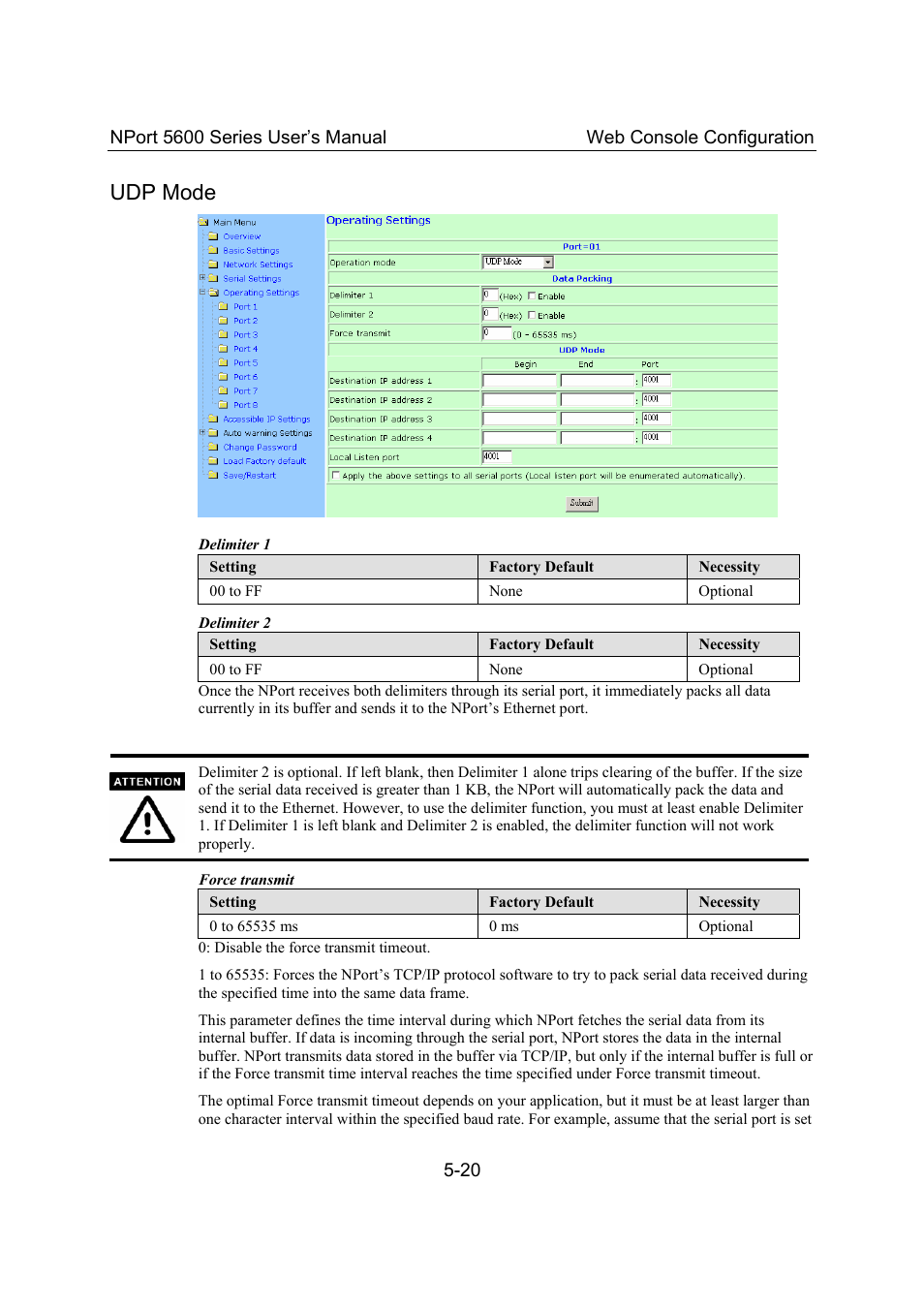 Udp mode, Udp mode -20 | Moxa Technologies 5600 User Manual | Page 46 / 93