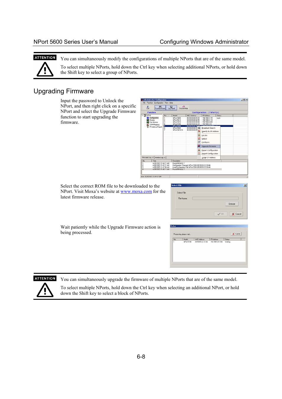 Upgrading firmware, Upgrading firmware -8 | Moxa Technologies 5600 User Manual | Page 60 / 93