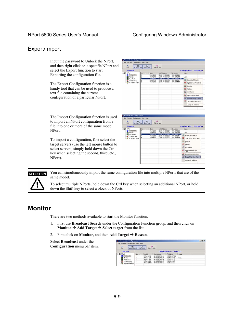 Export/import, Monitor, Export/import -9 | Monitor -9 | Moxa Technologies 5600 User Manual | Page 61 / 93