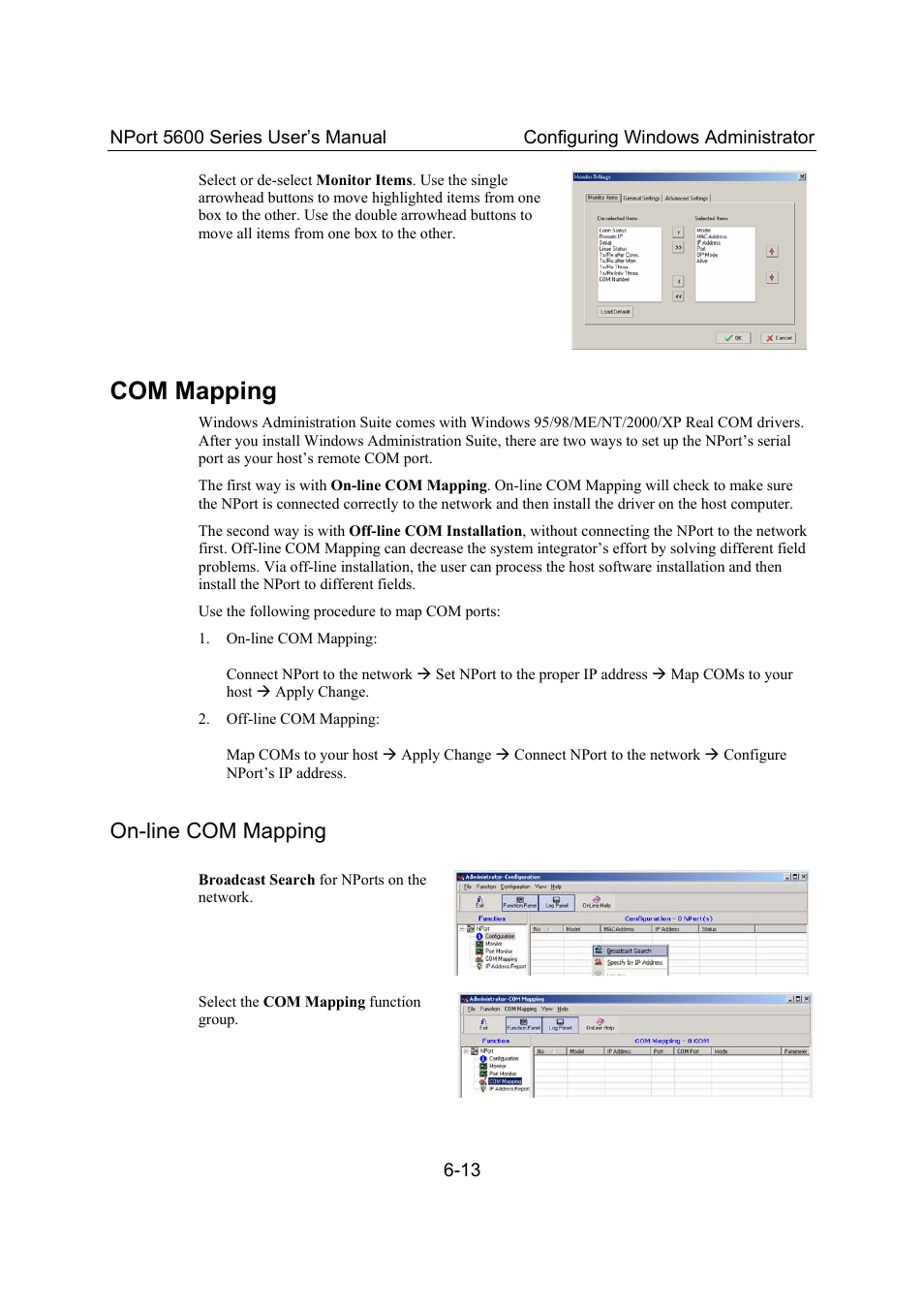 Com mapping, On-line com mapping, Com mapping -13 | On-line com mapping -13 | Moxa Technologies 5600 User Manual | Page 65 / 93