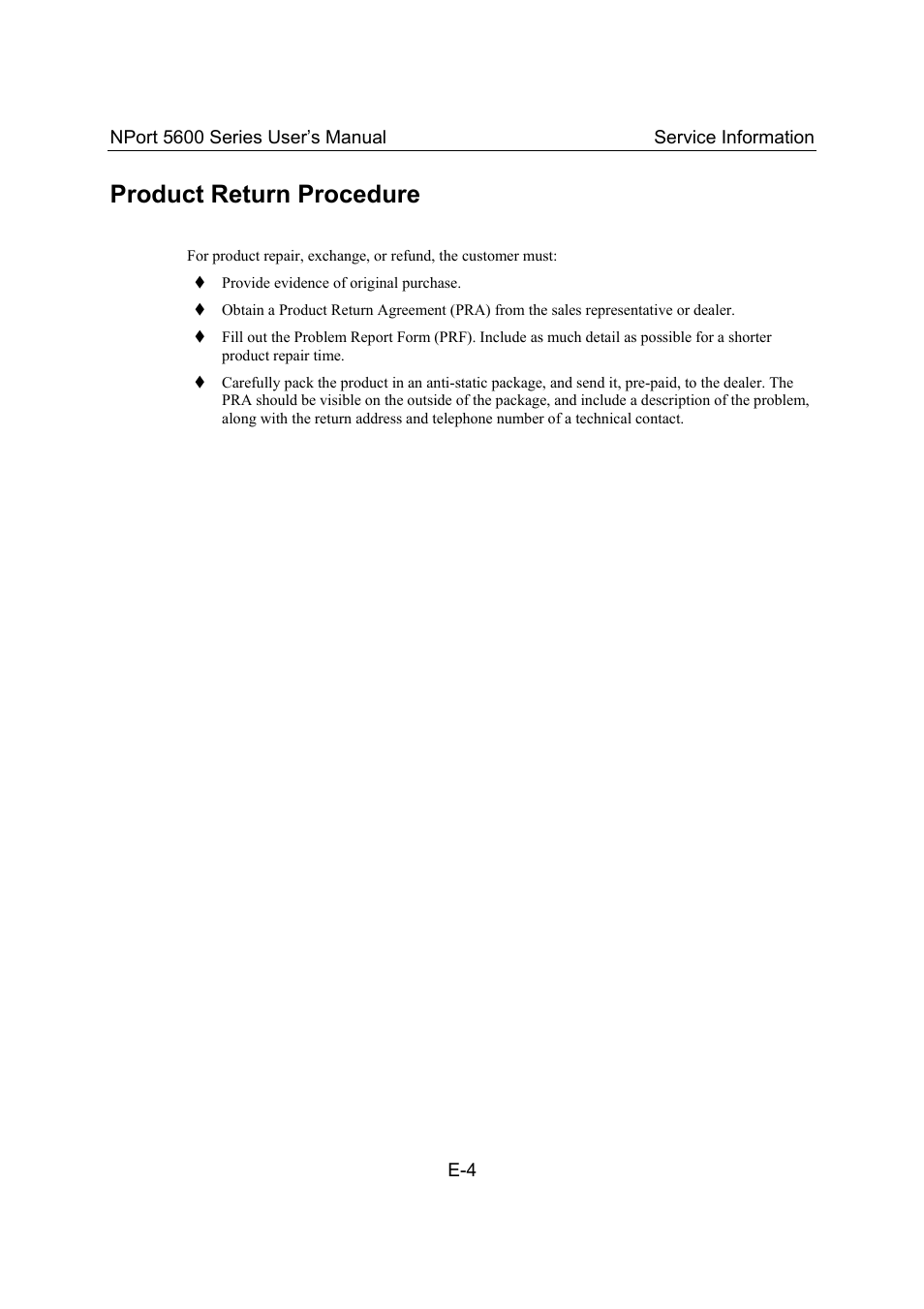 Product return procedure | Moxa Technologies 5600 User Manual | Page 92 / 93
