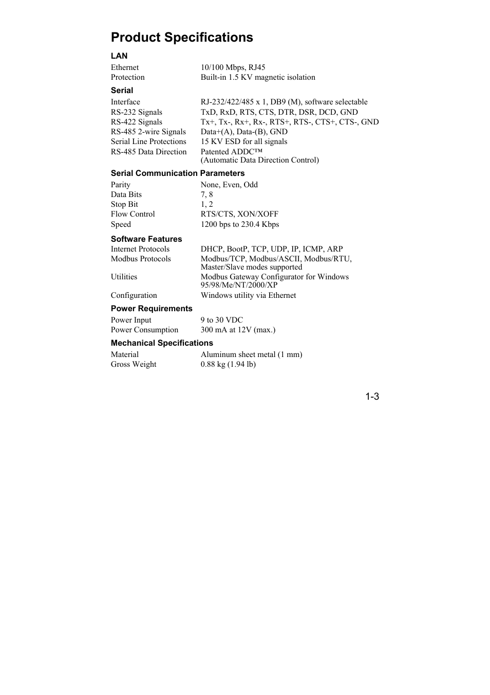 Product specifications, Product specifications -3 | Moxa Technologies 6110 User Manual | Page 11 / 52