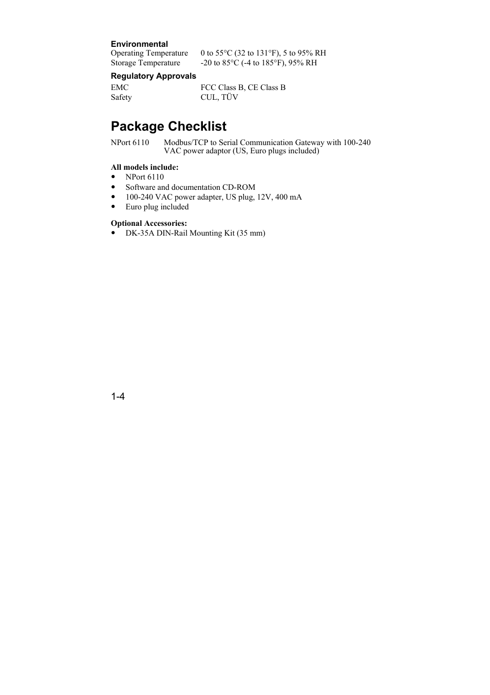 Package checklist, Package checklist -4 | Moxa Technologies 6110 User Manual | Page 12 / 52