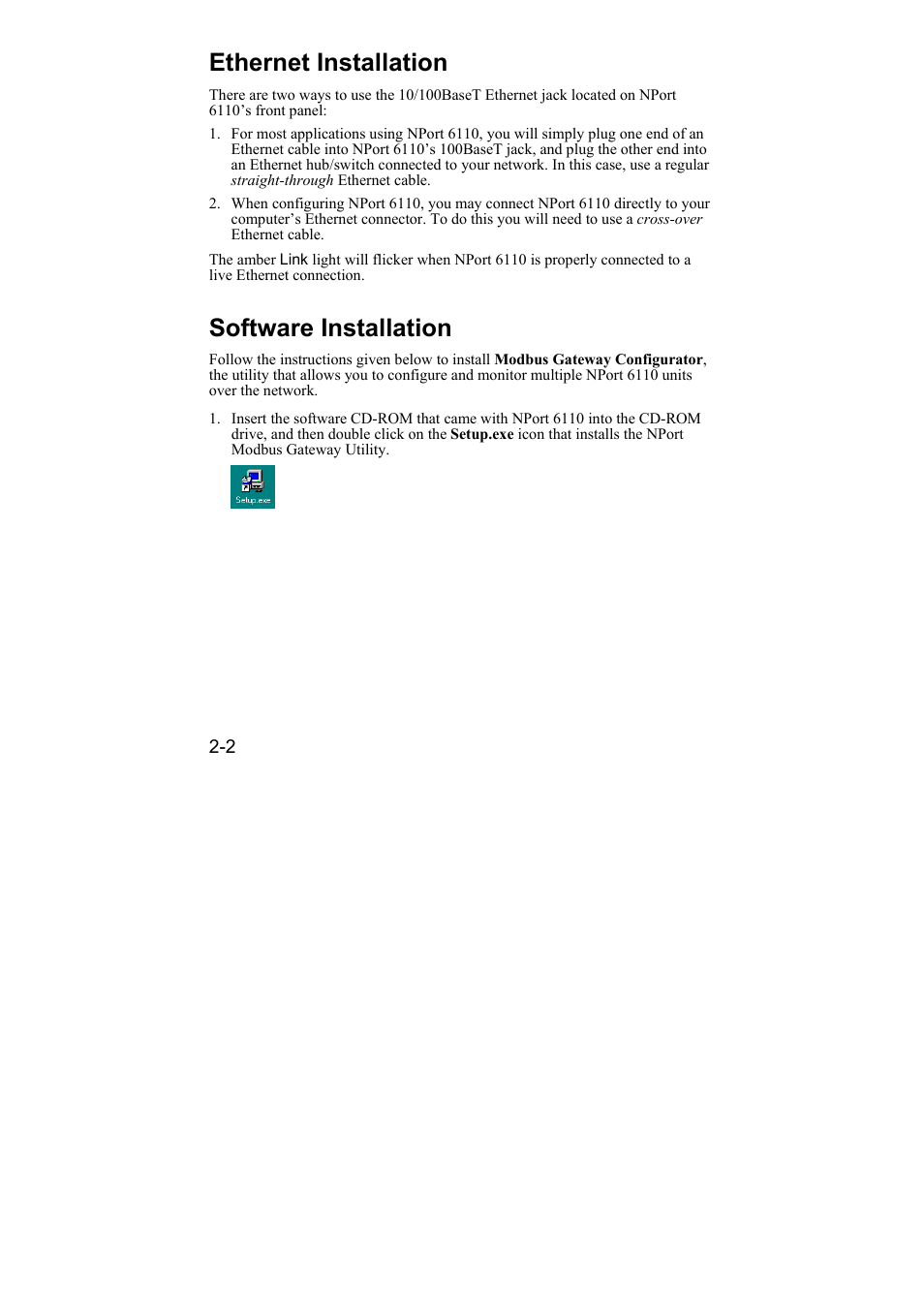 Ethernet installation, Software installation, Ethernet installation -2 | Software installation -2 | Moxa Technologies 6110 User Manual | Page 16 / 52