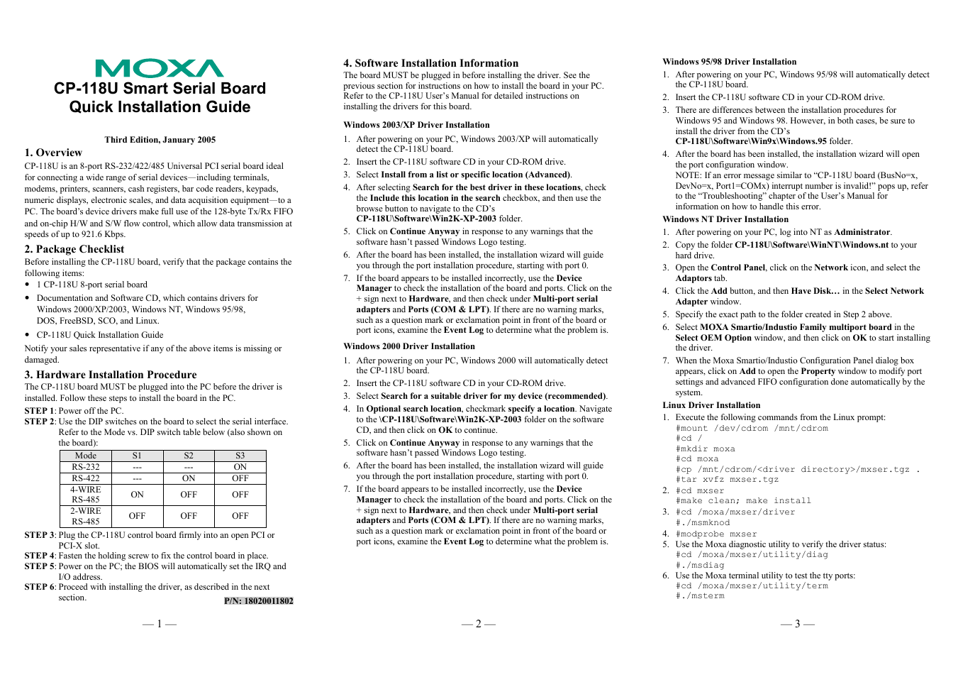 Moxa Technologies SMART SERIAL BOARD CP-118U User Manual | 2 pages