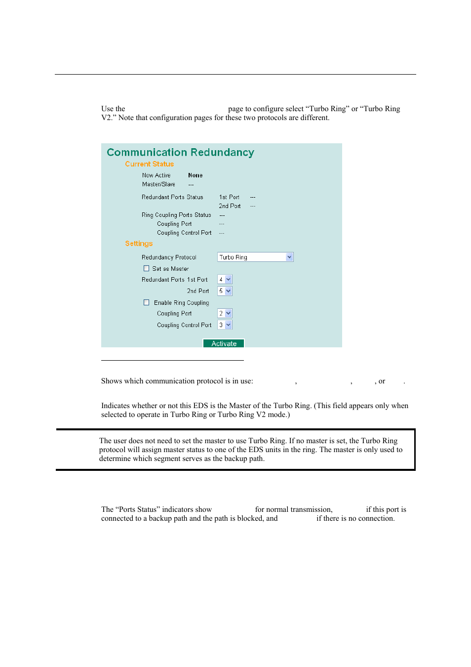 Configuring “turbo ring” and “turbo ring v2, Configuring “turbo ring” and “turbo ring v2” -23 | Moxa Technologies Moxa EtherDevice Switch EDS-405A User Manual | Page 38 / 82