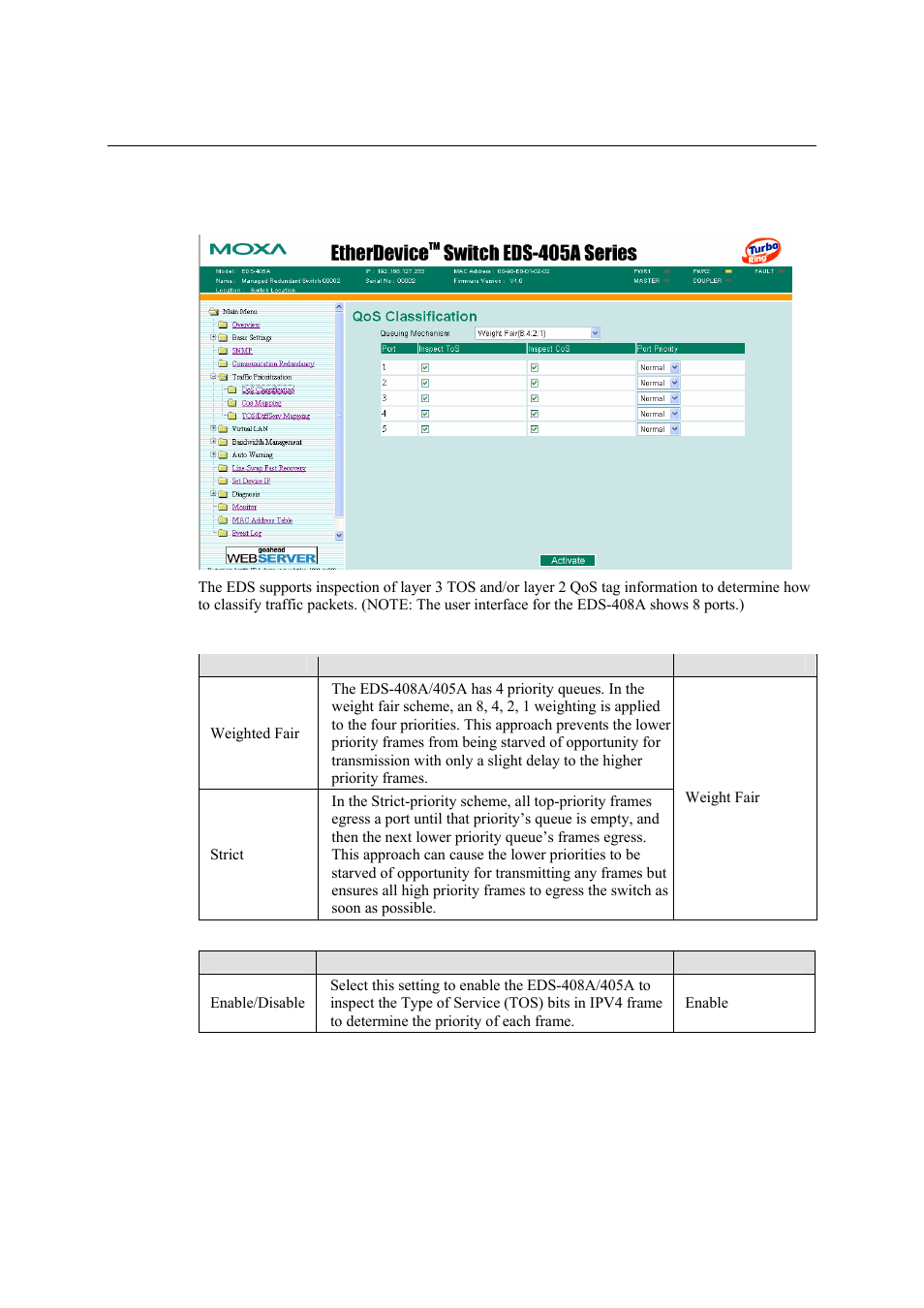 Configuring traffic prioritization, Configuring traffic prioritization -38 | Moxa Technologies Moxa EtherDevice Switch EDS-405A User Manual | Page 53 / 82