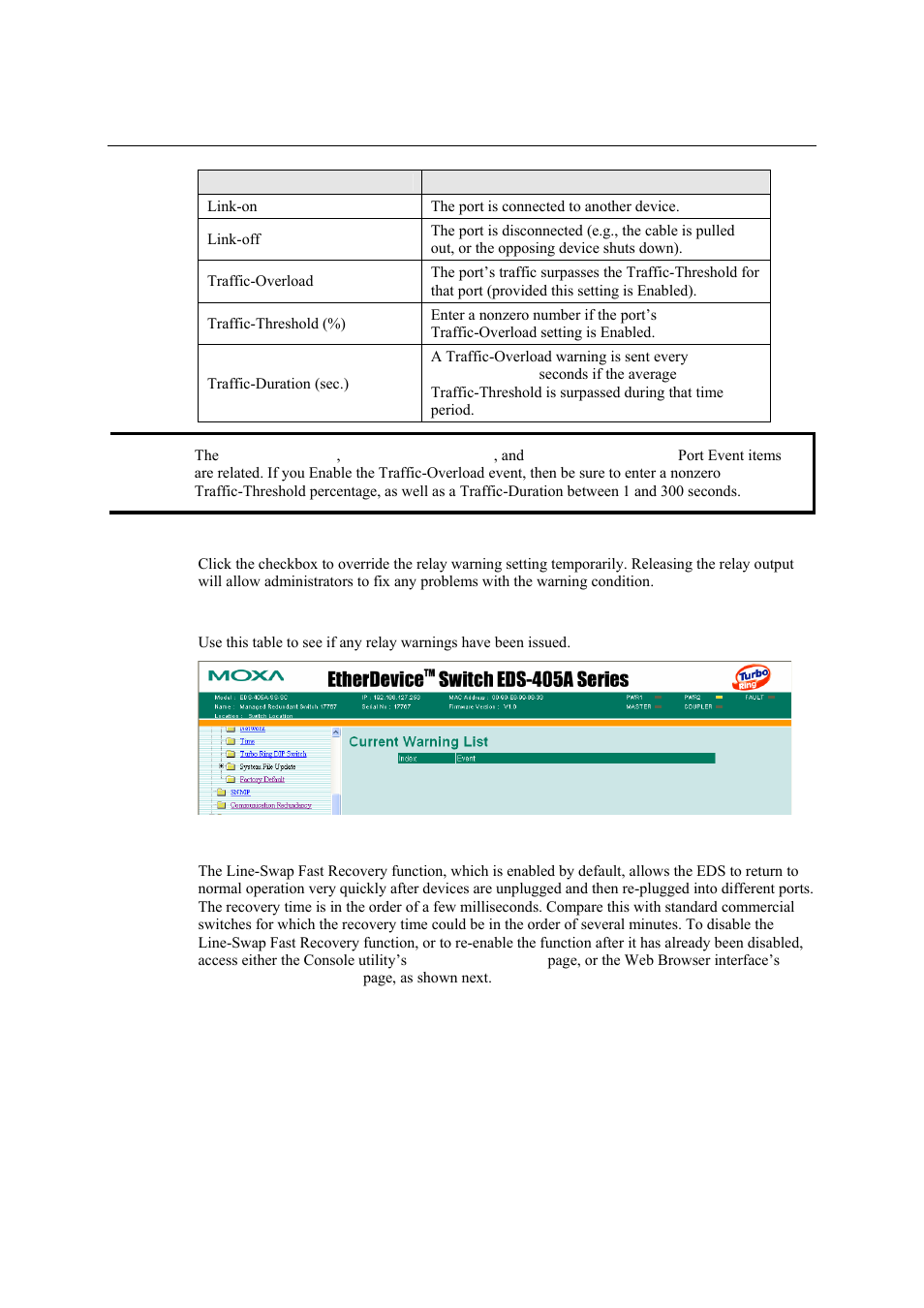 Relay warning list, Using line-swap-fast-recovery, Relay warning list -49 | Using line-swap-fast-recovery -49 | Moxa Technologies Moxa EtherDevice Switch EDS-405A User Manual | Page 64 / 82
