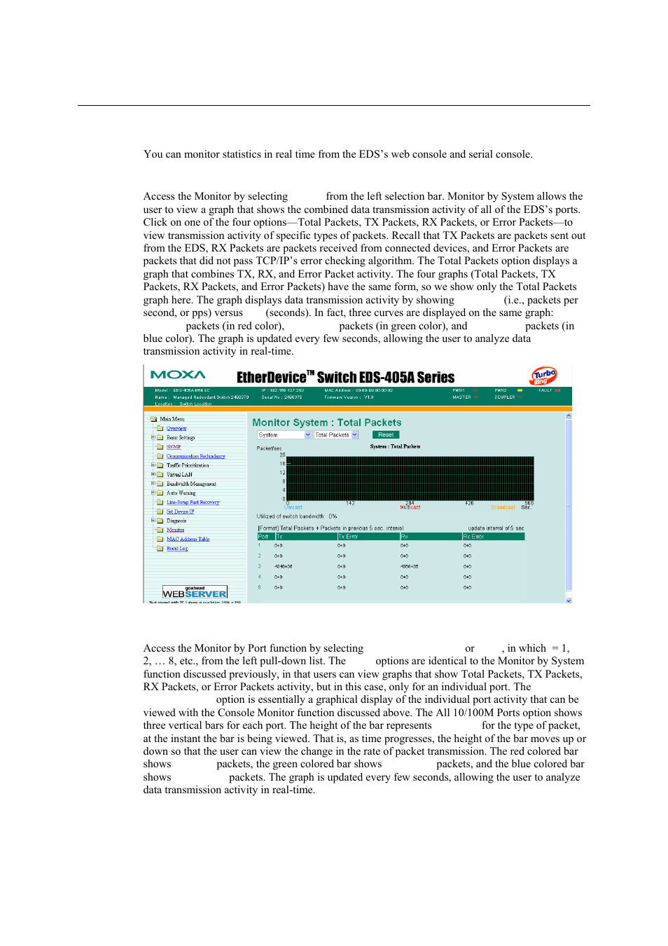 Using the monitor, Monitor by switch, Monitor by port | Monitor by switch -53, Monitor by port -53 | Moxa Technologies Moxa EtherDevice Switch EDS-405A User Manual | Page 68 / 82