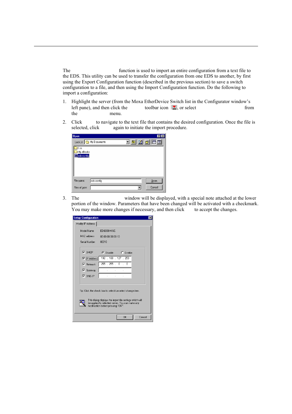 Import configuration | Moxa Technologies Moxa EtherDevice Switch EDS-405A User Manual | Page 77 / 82