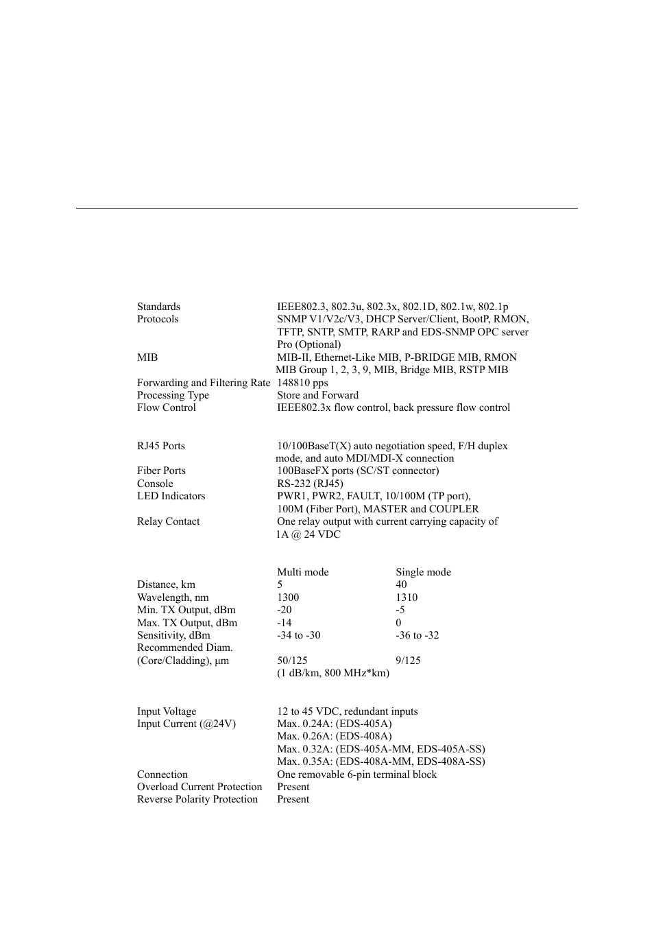 Appendix b specifications, Appendix b, Specifications | Moxa Technologies Moxa EtherDevice Switch EDS-405A User Manual | Page 81 / 82
