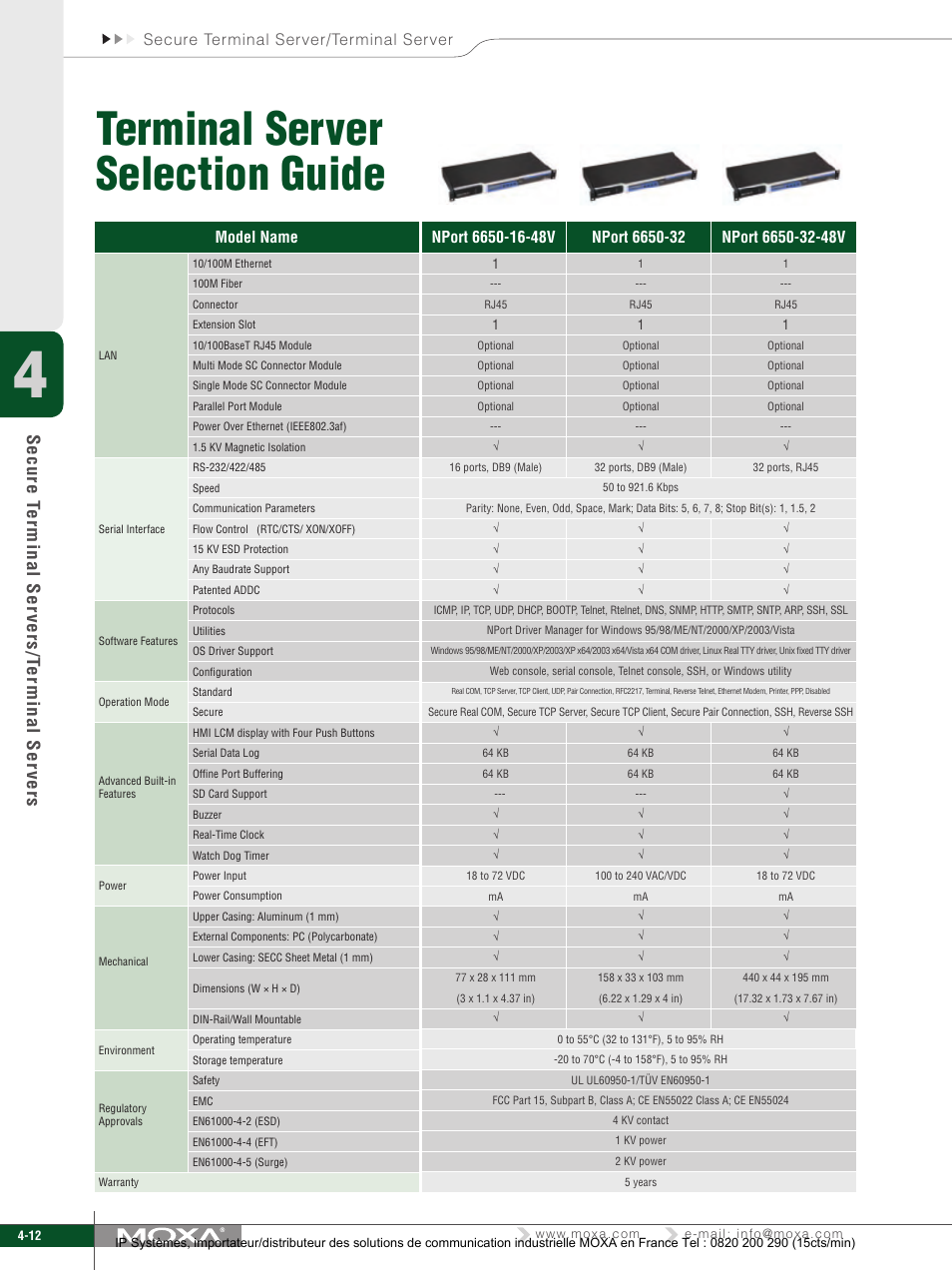 Terminal server selection guide, Model name | Moxa Technologies 6450 User Manual | Page 12 / 30