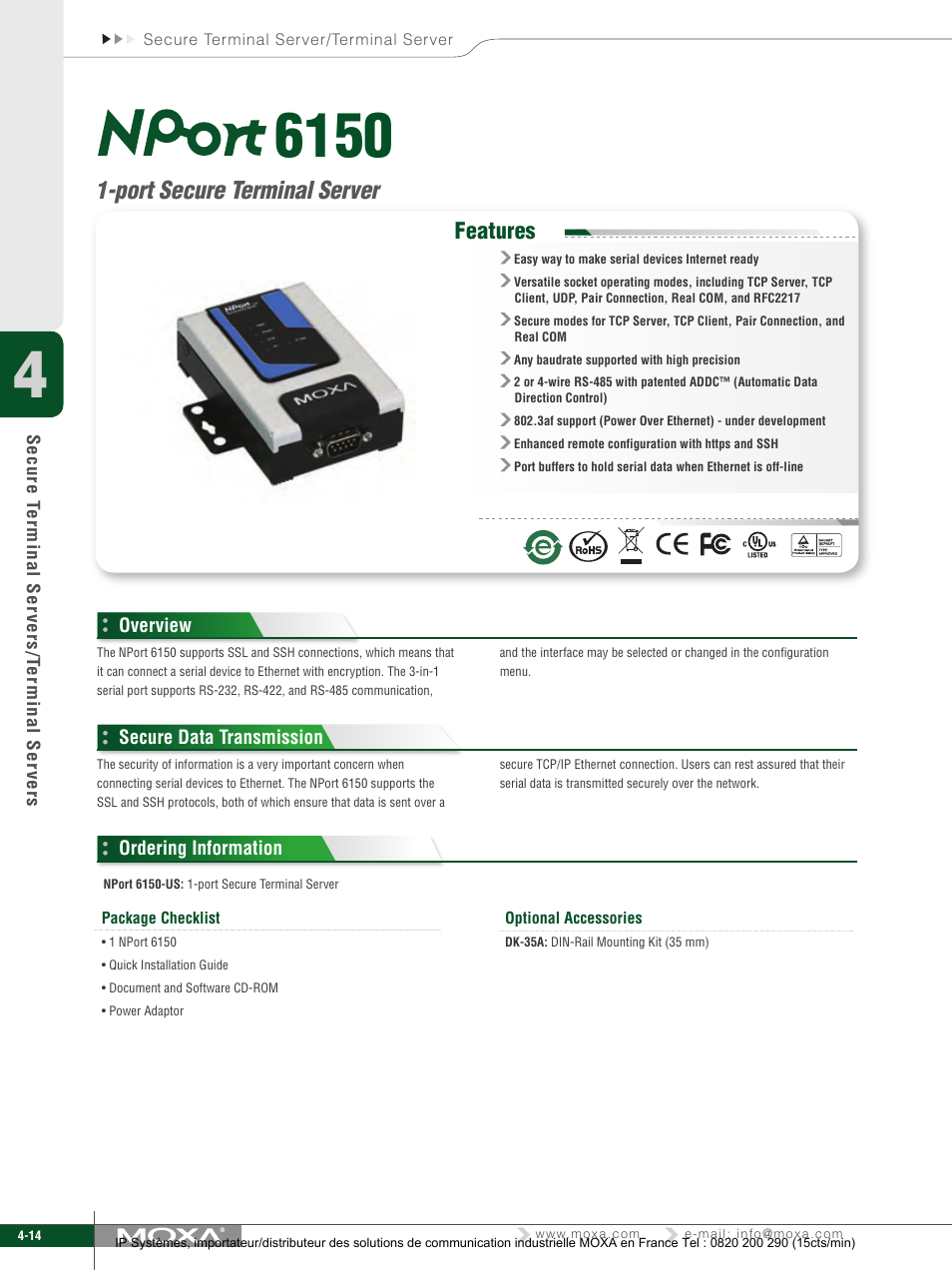Port secure terminal server, Features | Moxa Technologies 6450 User Manual | Page 14 / 30