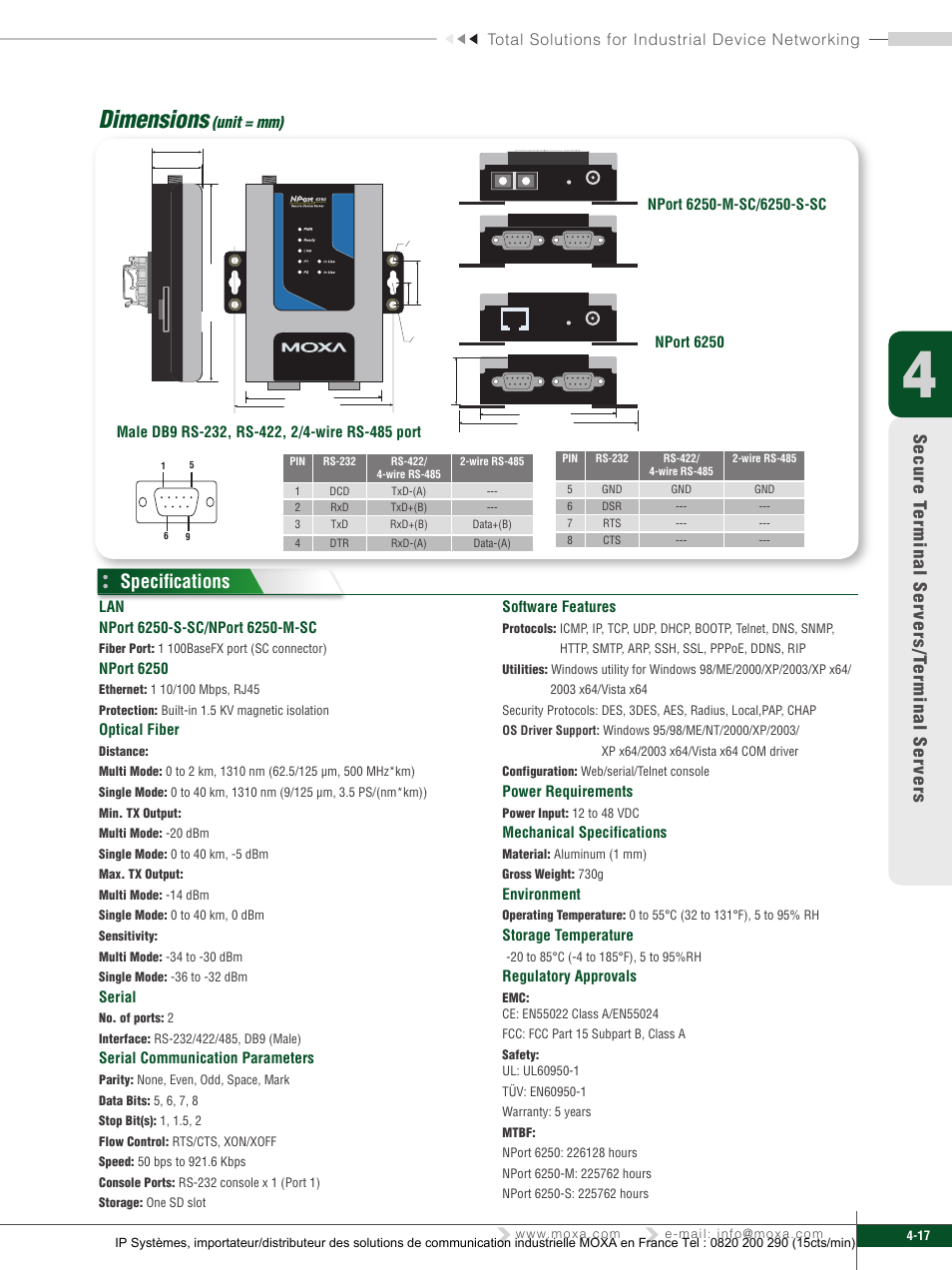 Dimensions, Specifications | Moxa Technologies 6450 User Manual | Page 17 / 30