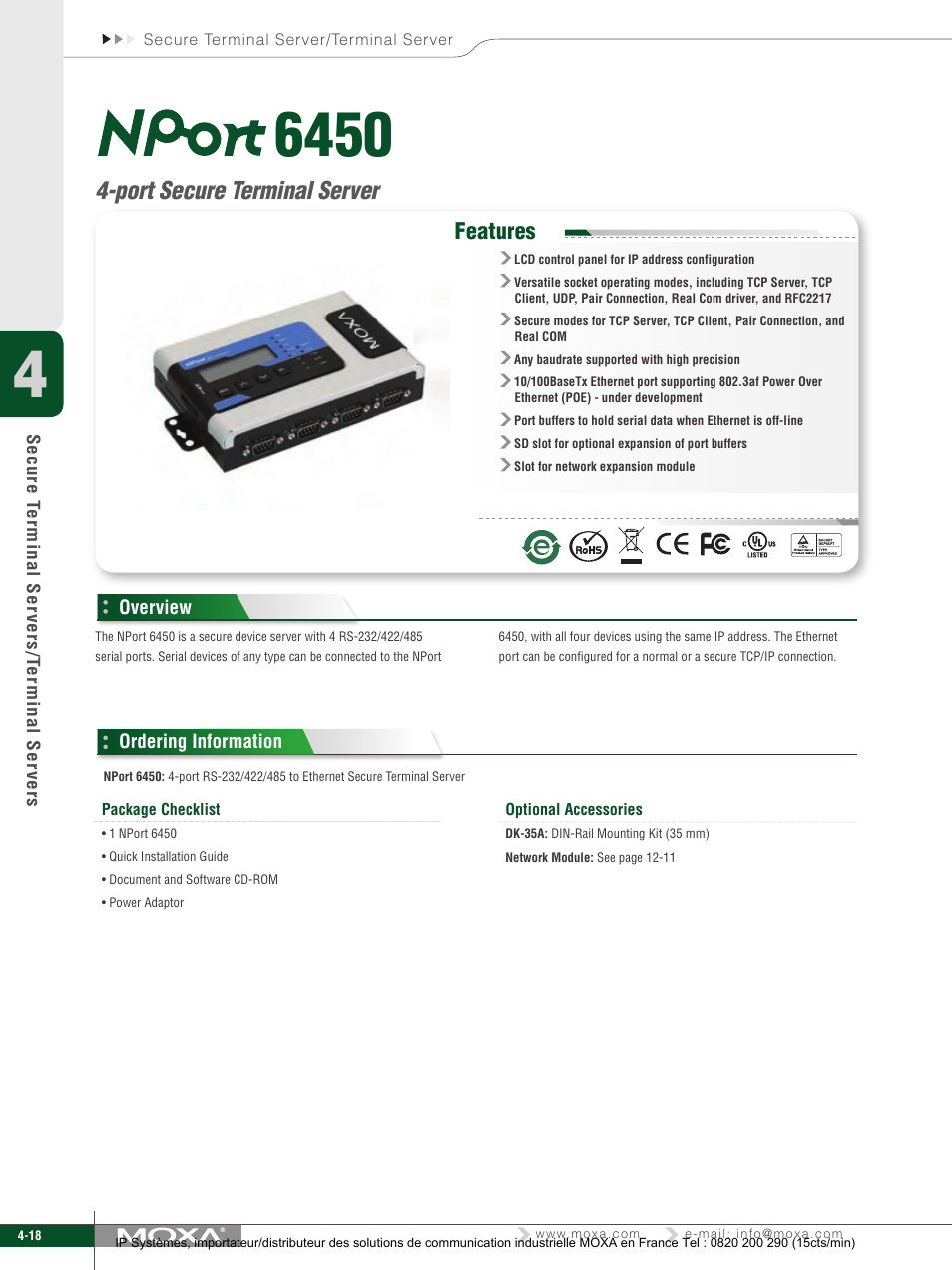 Port secure terminal server, Features | Moxa Technologies 6450 User Manual | Page 18 / 30