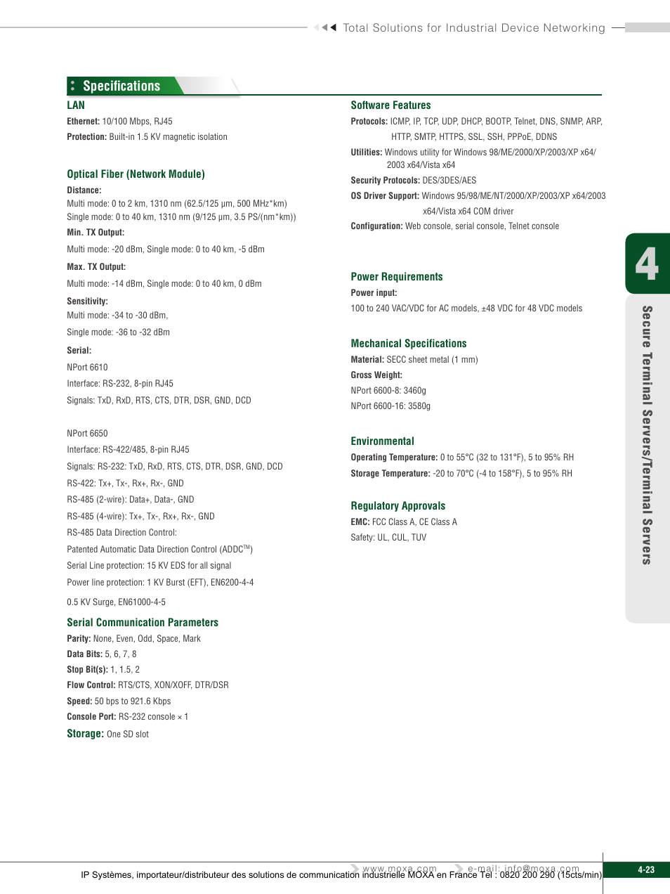 Specifications | Moxa Technologies 6450 User Manual | Page 23 / 30