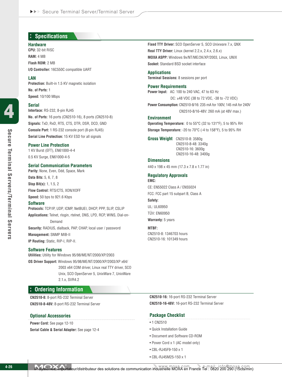 Specifications, Ordering information | Moxa Technologies 6450 User Manual | Page 26 / 30