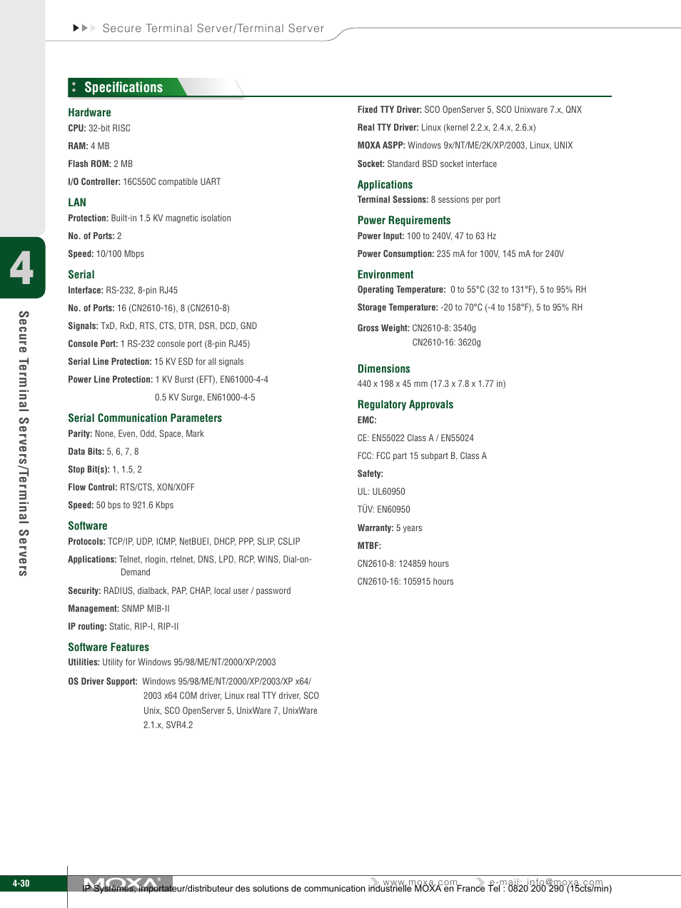 Specifications | Moxa Technologies 6450 User Manual | Page 30 / 30