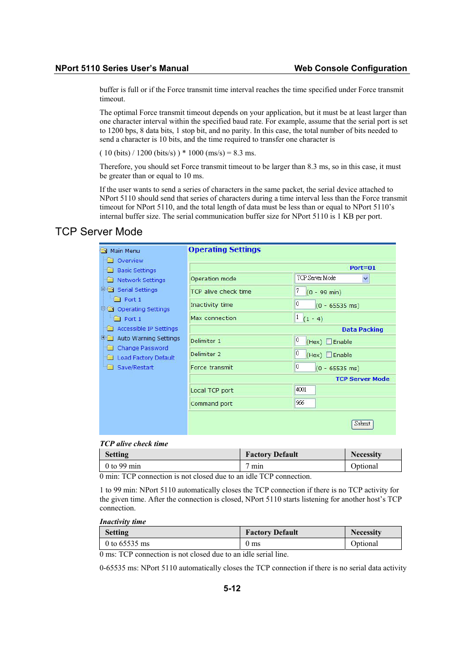 Tcp server mode, Tcp server mode -12 | Moxa Technologies NPort 5110 Series User Manual | Page 34 / 101