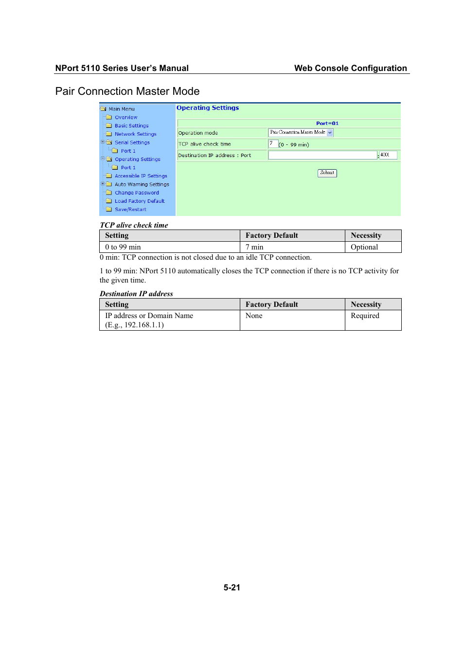 Pair connection master mode, Pair connection master mode -21 | Moxa Technologies NPort 5110 Series User Manual | Page 43 / 101