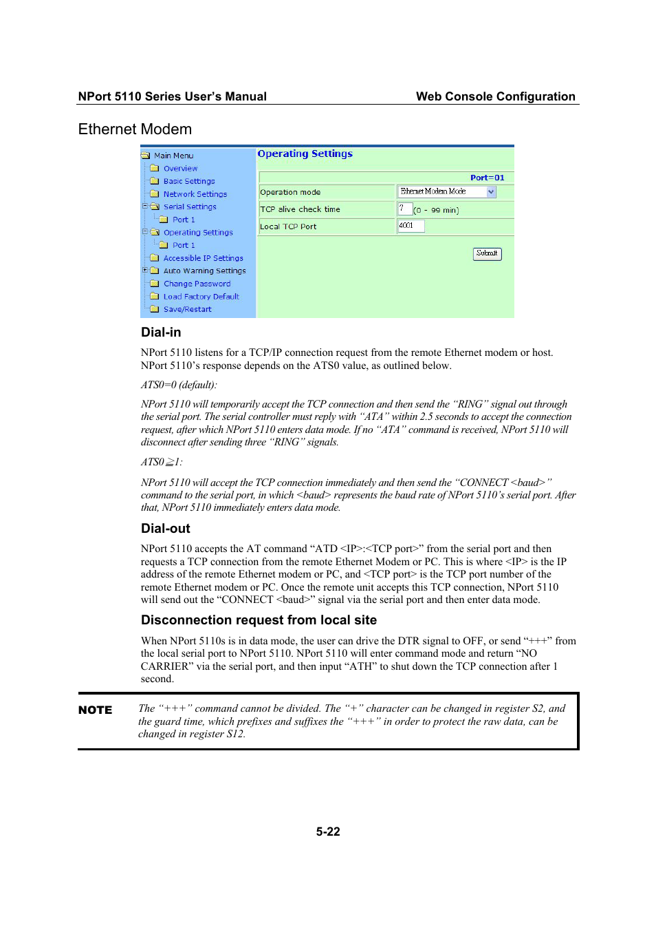 Ethernet modem, Ethernet modem -22 | Moxa Technologies NPort 5110 Series User Manual | Page 44 / 101
