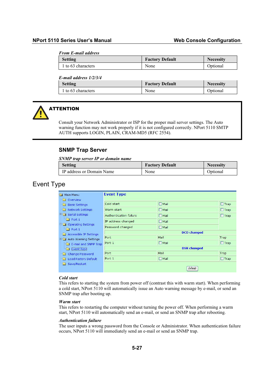 Event type, Event type -27 | Moxa Technologies NPort 5110 Series User Manual | Page 49 / 101
