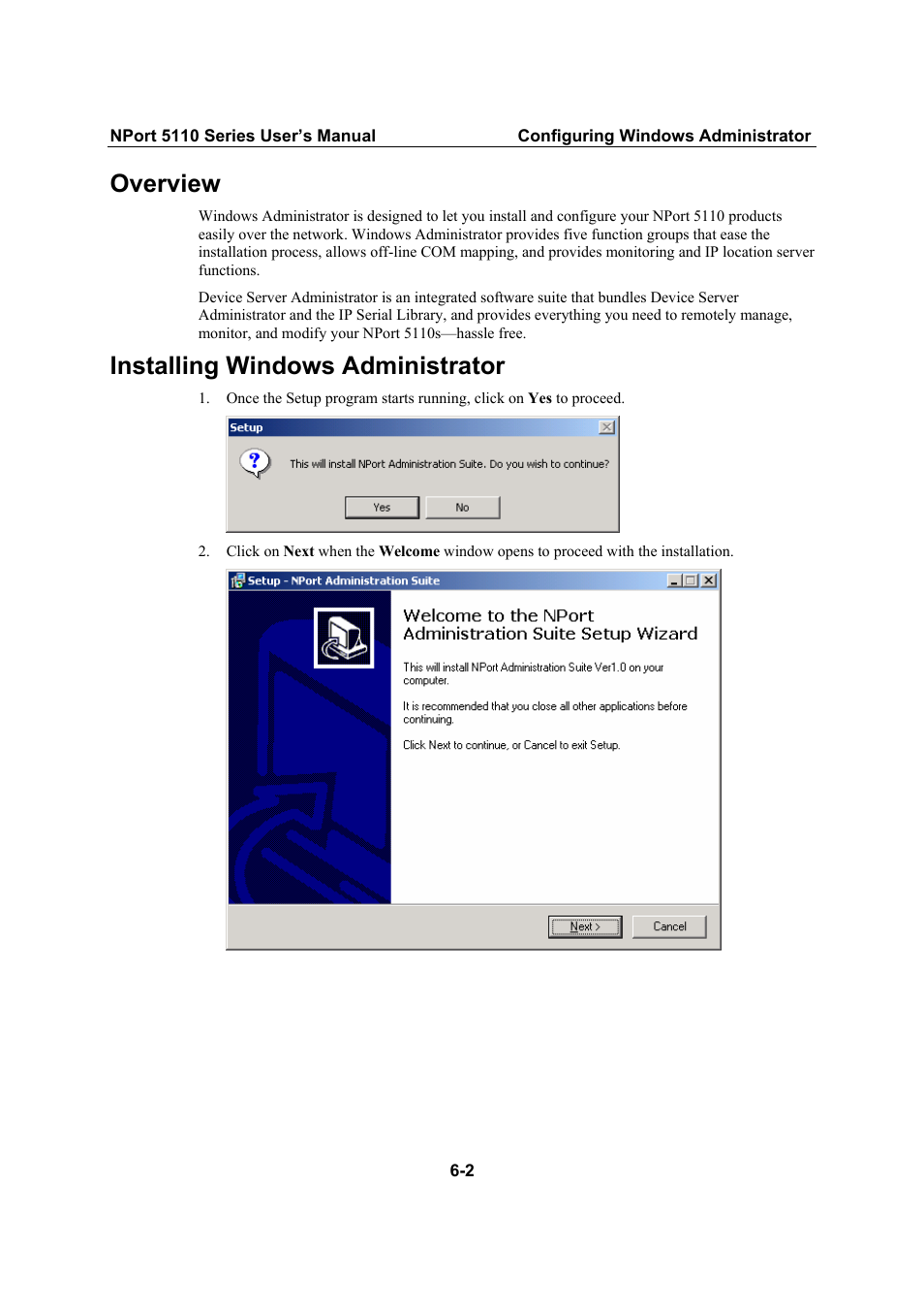 Overview, Installing windows administrator, Overview -2 | Installing windows administrator -2 | Moxa Technologies NPort 5110 Series User Manual | Page 53 / 101
