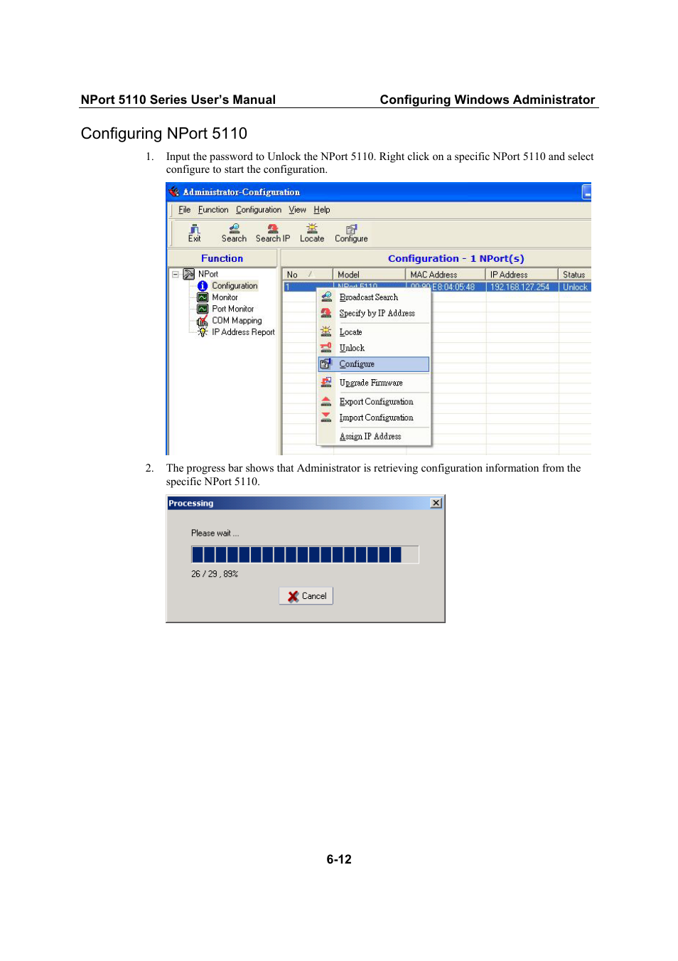 Configuring nport 5110, Configuring nport 5110 -12 | Moxa Technologies NPort 5110 Series User Manual | Page 63 / 101