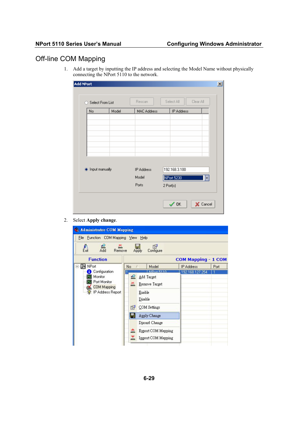 Off-line com mapping, Off-line com mapping -29 | Moxa Technologies NPort 5110 Series User Manual | Page 80 / 101