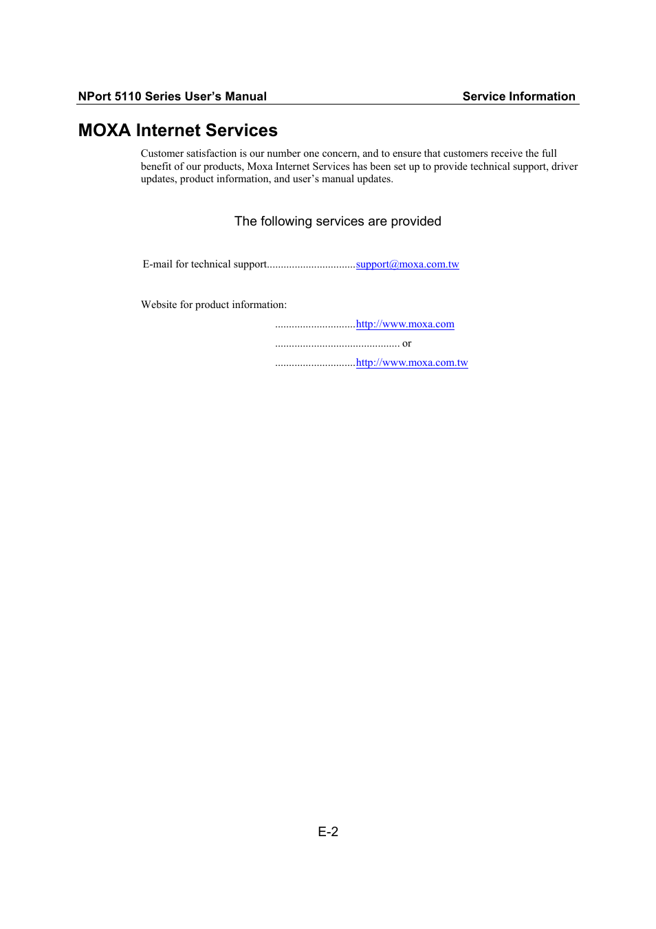 Moxa internet services | Moxa Technologies NPort 5110 Series User Manual | Page 99 / 101