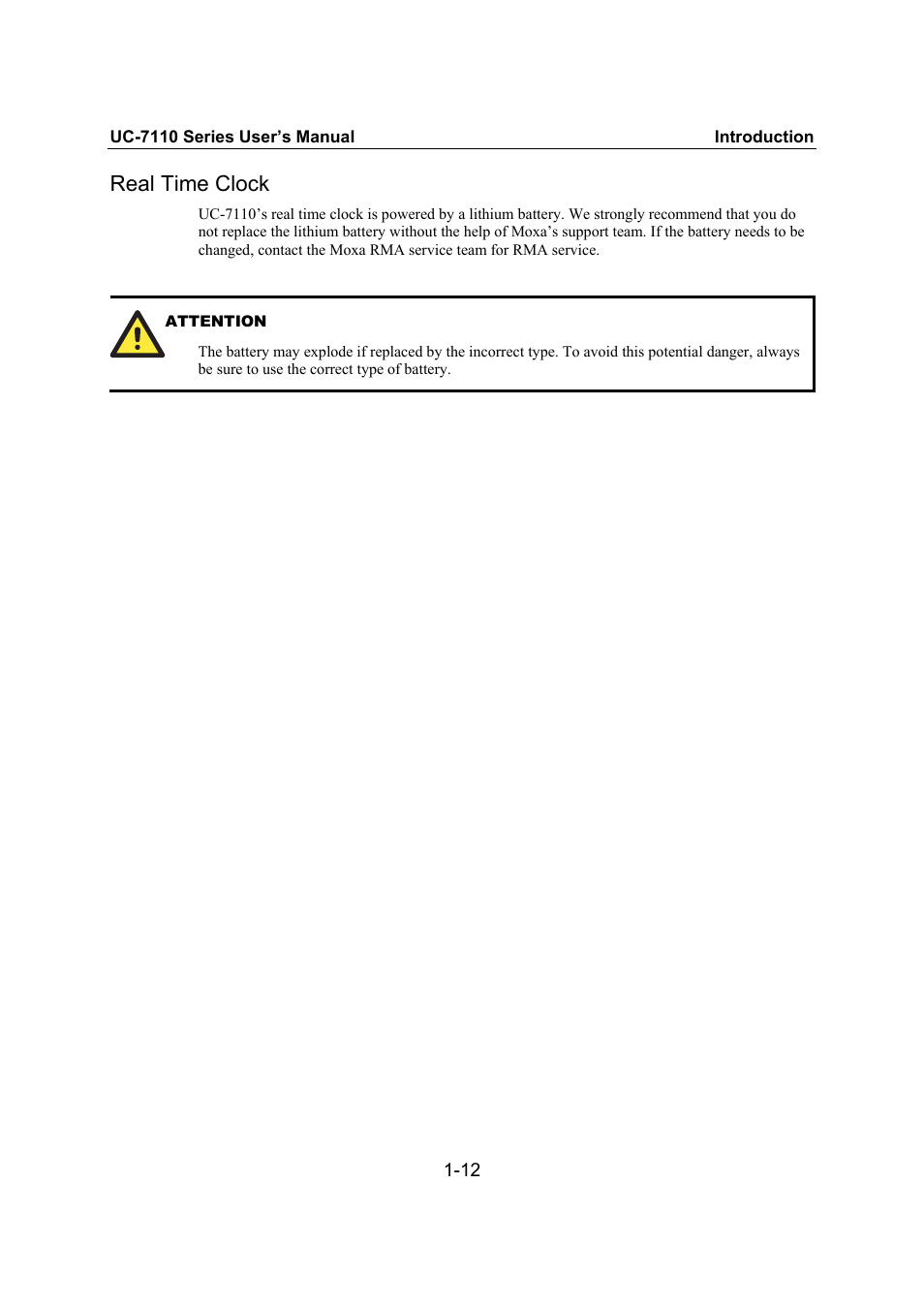 Real time clock, Real time clock -12 | Moxa Technologies UC-7110 User Manual | Page 16 / 64