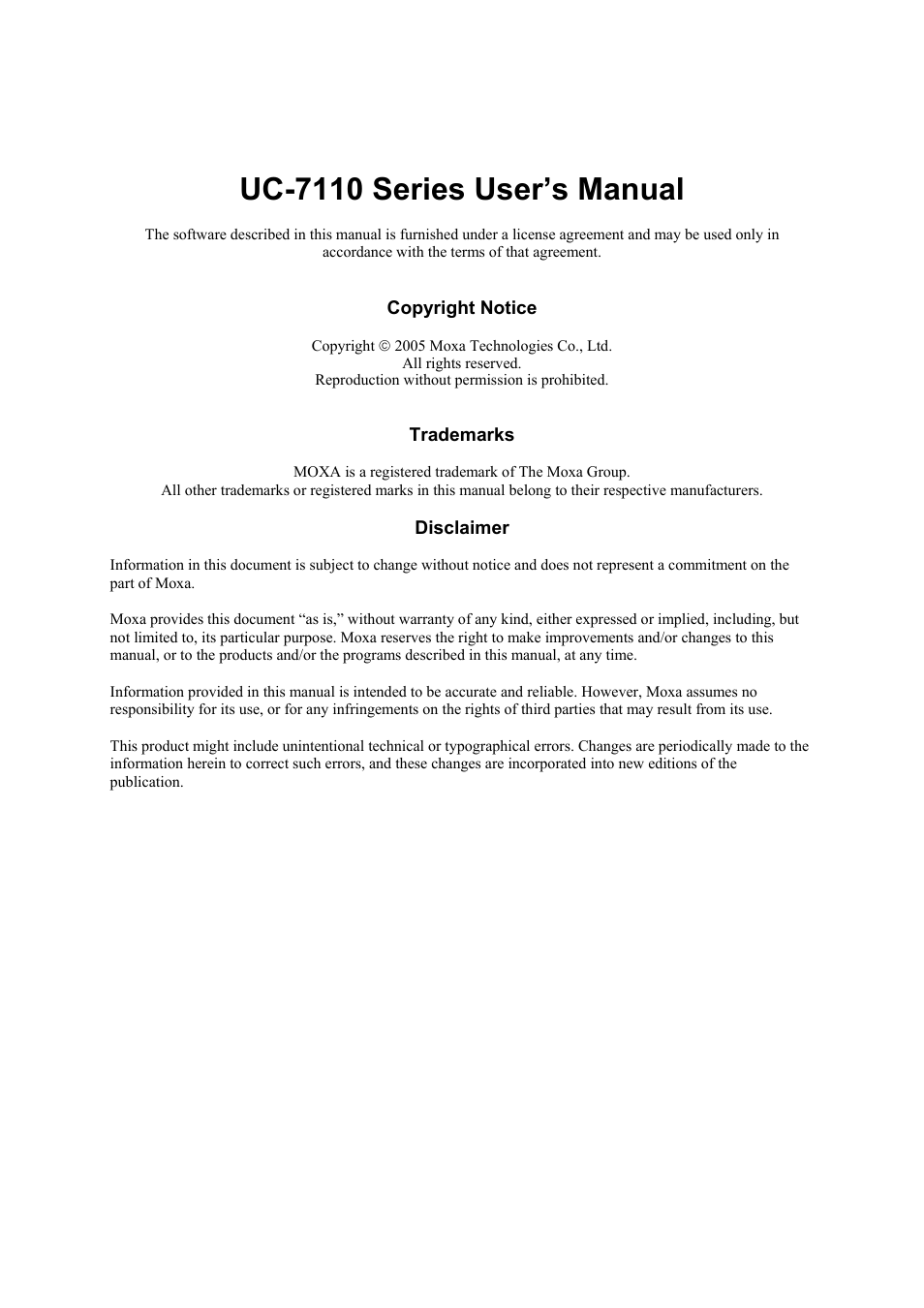 Uc-7110 series user’s manual | Moxa Technologies UC-7110 User Manual | Page 2 / 64