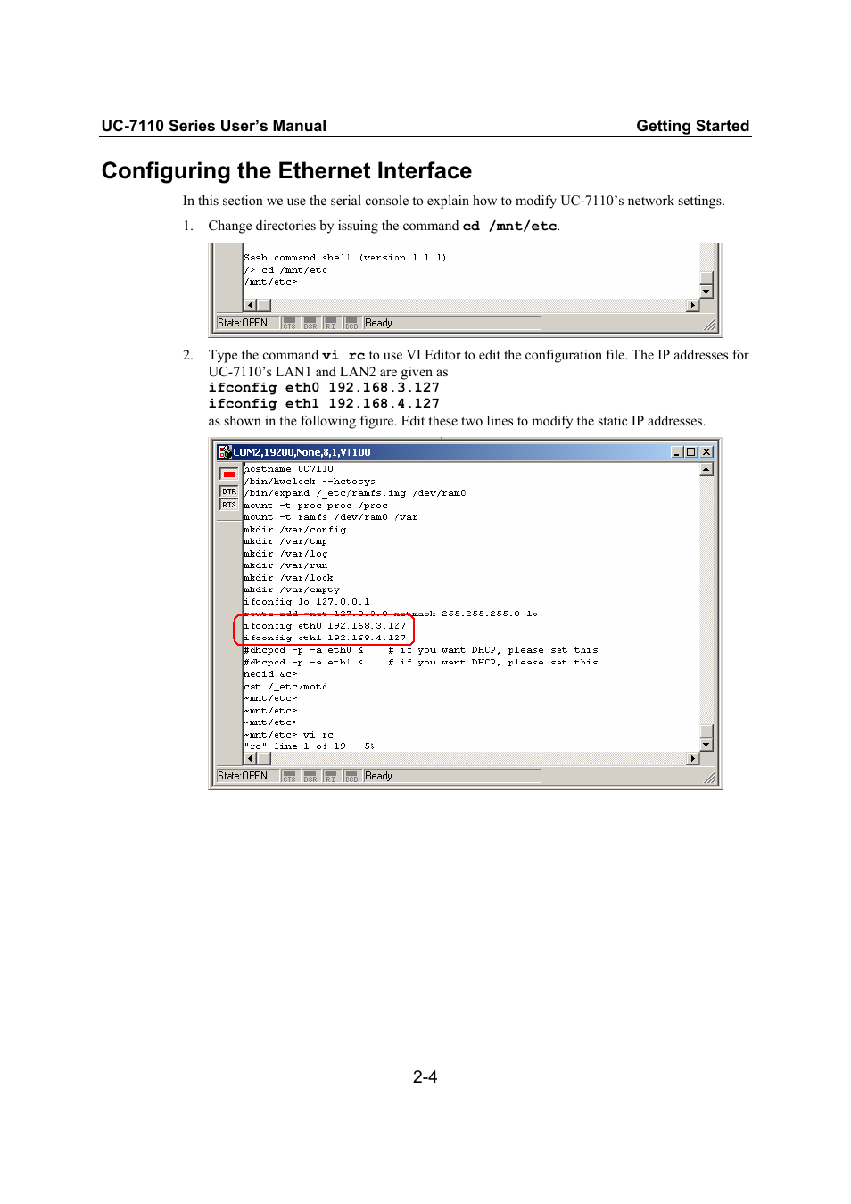 Configuring the ethernet interface, Configuring the ethernet interface -4 | Moxa Technologies UC-7110 User Manual | Page 20 / 64