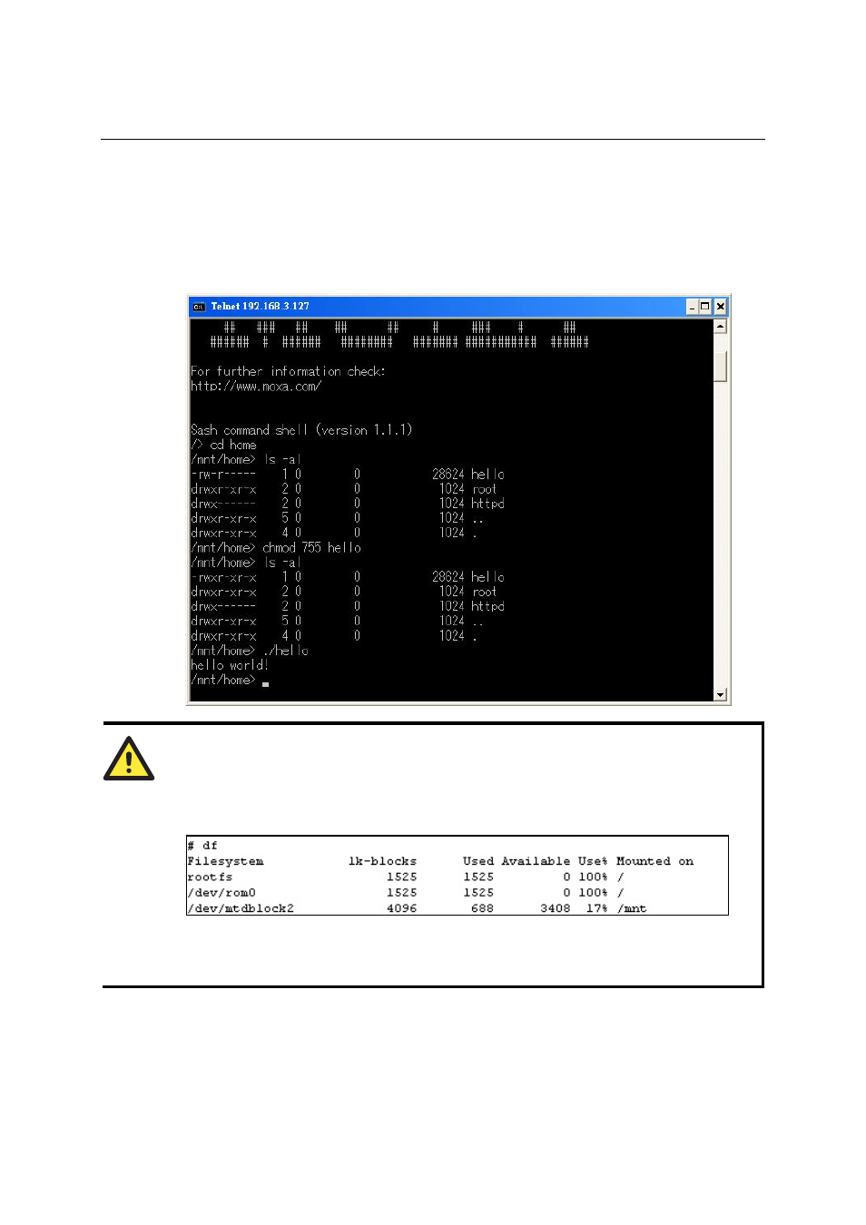 Running “hello” on uc-7110, Running “hello” on uc-7110 -9 | Moxa Technologies UC-7110 User Manual | Page 25 / 64