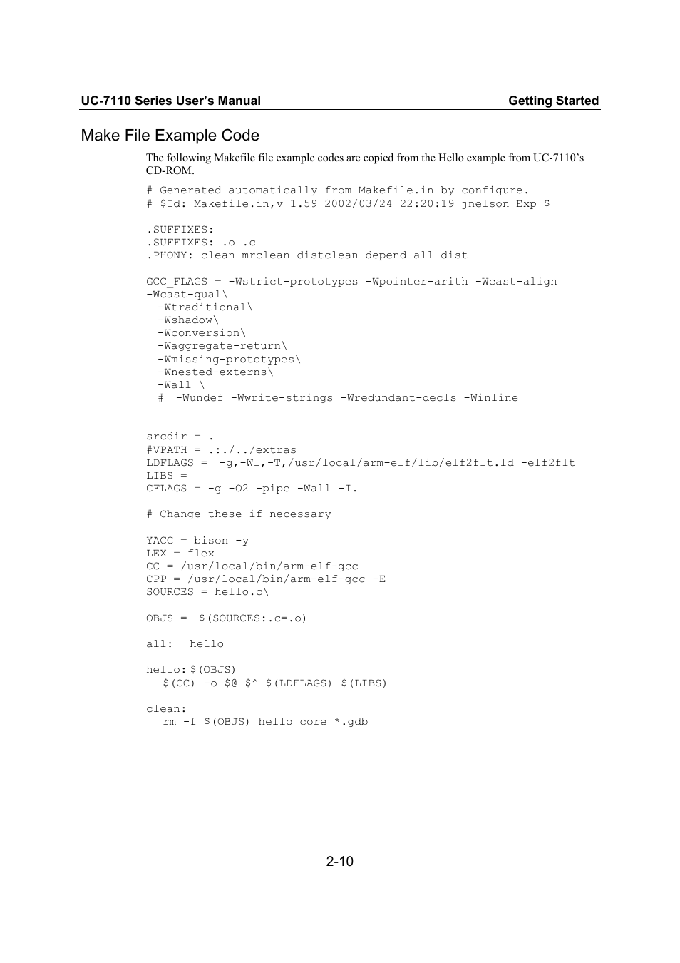 Make file example code, Make file example code -10 | Moxa Technologies UC-7110 User Manual | Page 26 / 64