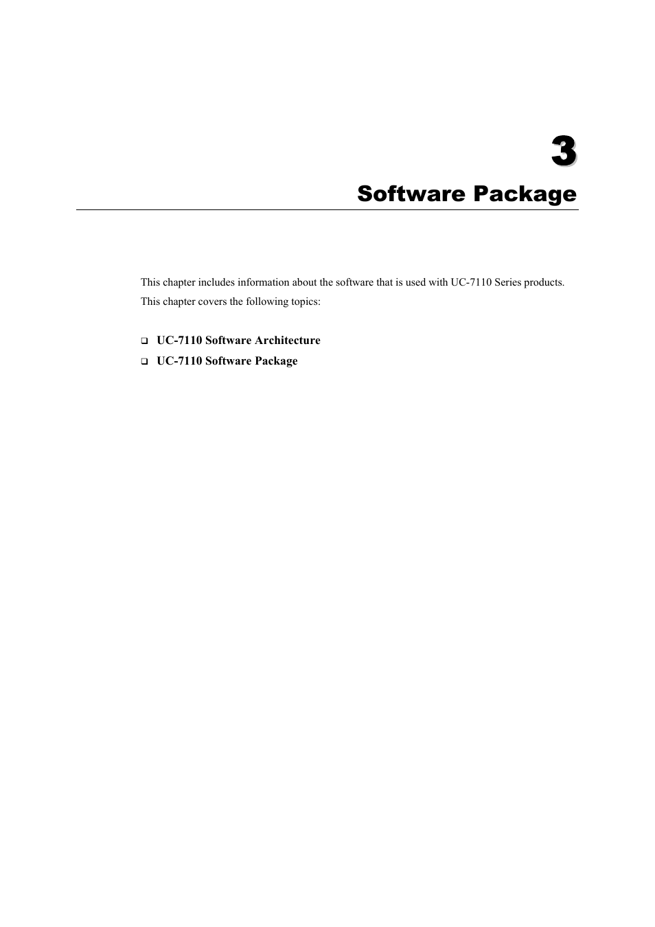 Software package, Chapter 3, Software package -1 | Moxa Technologies UC-7110 User Manual | Page 28 / 64