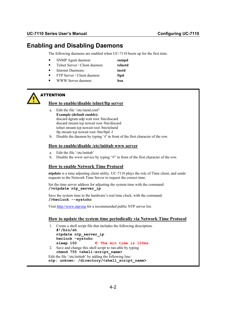 Enabling and disabling daemons, Enabling and disabling daemons -2 | Moxa Technologies UC-7110 User Manual | Page 34 / 64