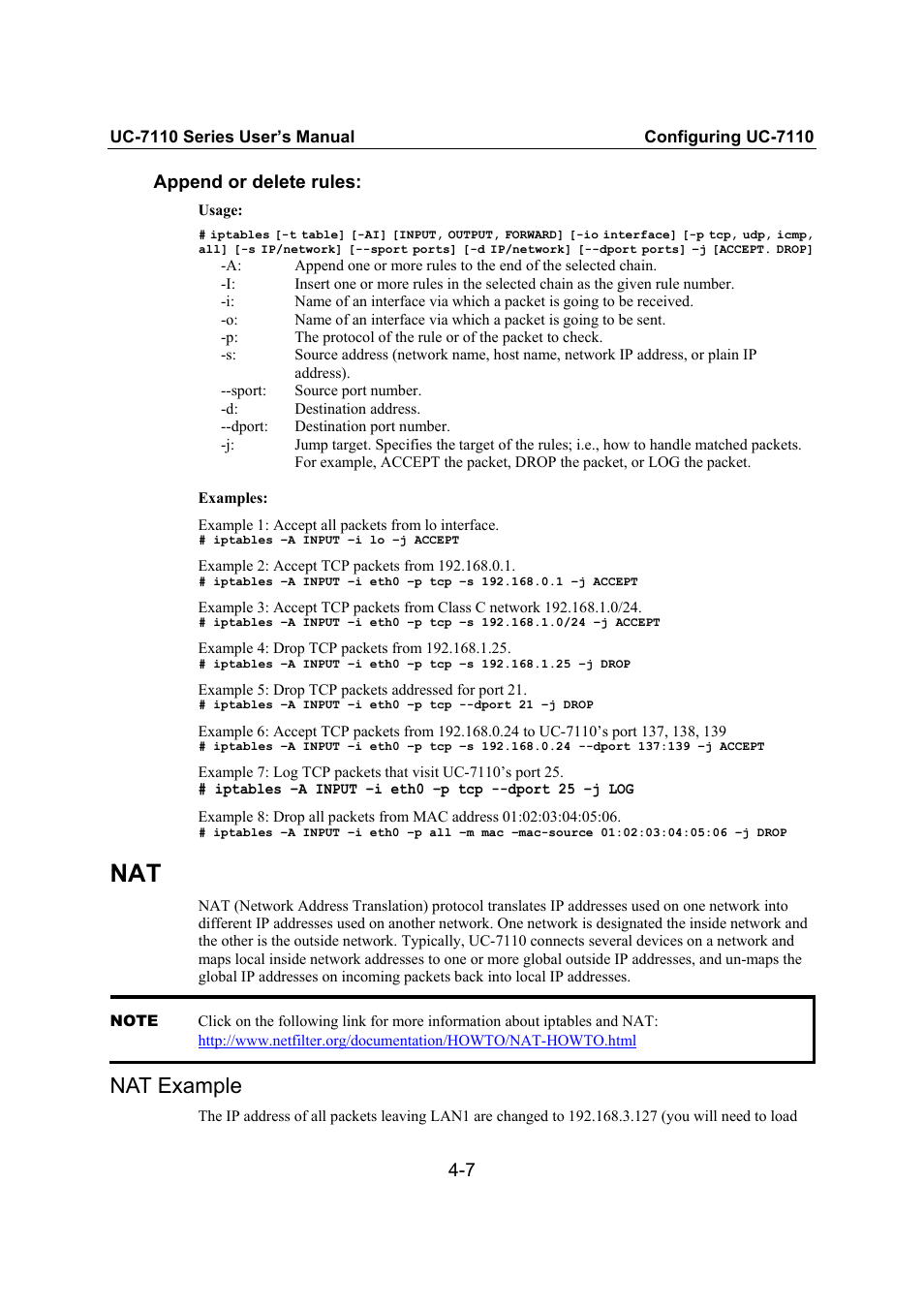 Nat example, Nat example -7 | Moxa Technologies UC-7110 User Manual | Page 39 / 64