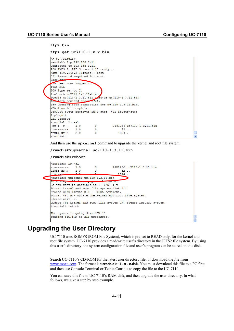 Upgrading the user directory, Upgrading the user directory -11 | Moxa Technologies UC-7110 User Manual | Page 43 / 64