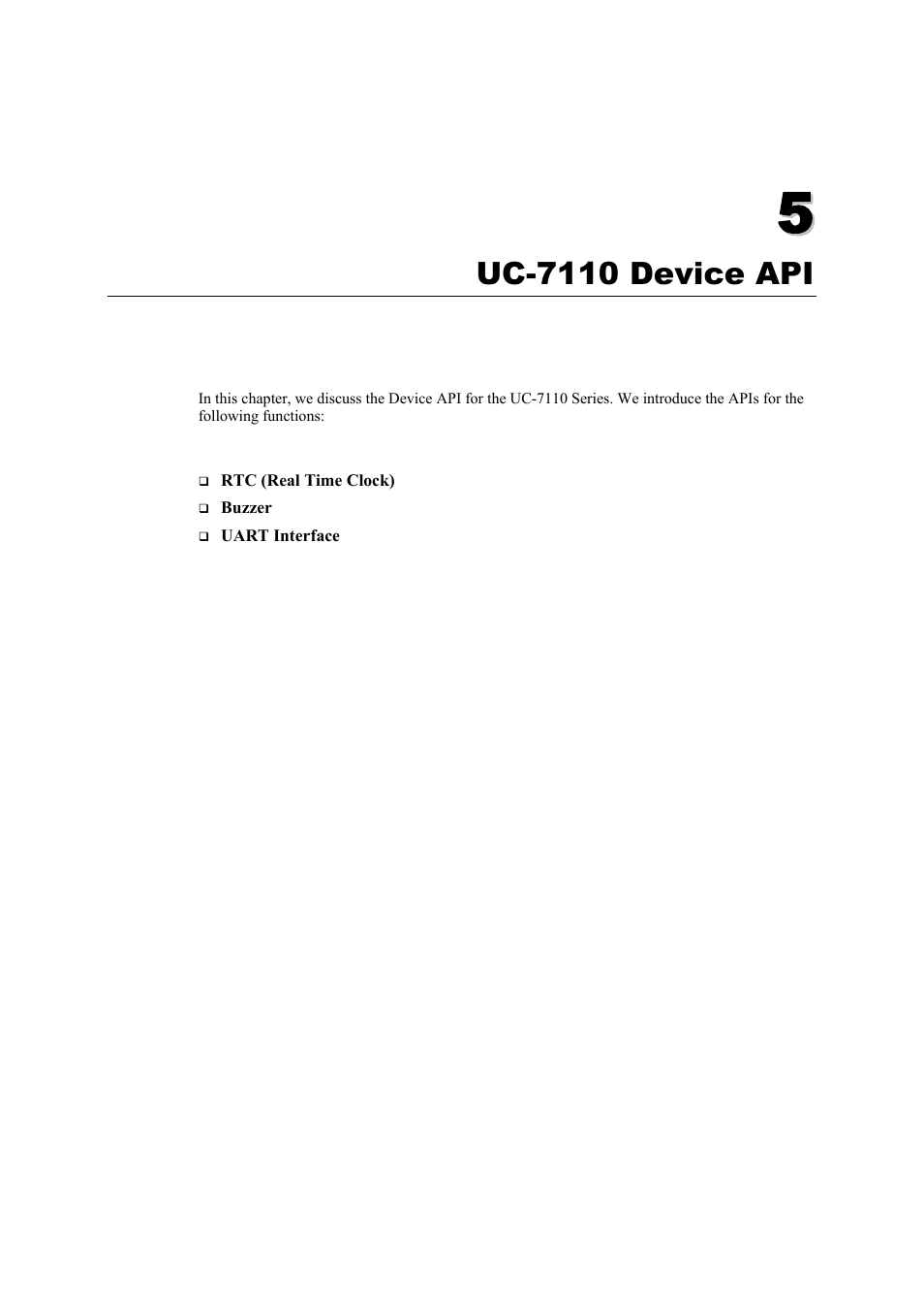 Uc-7110 device api, Chapter 5, Uc-7110 device api -1 | Moxa Technologies UC-7110 User Manual | Page 47 / 64