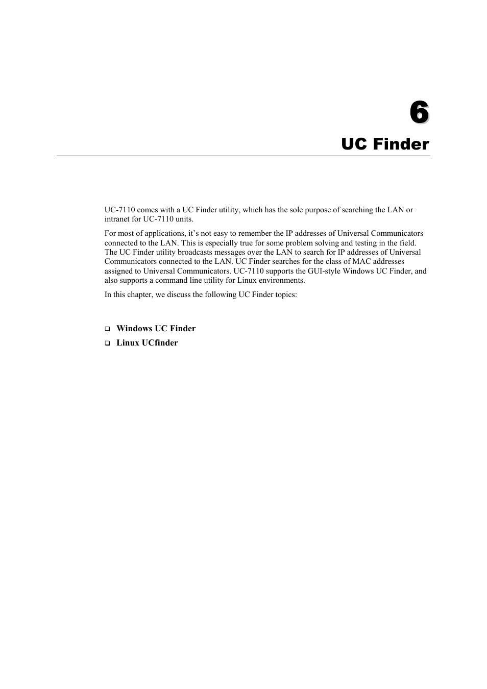 Uc finder, Chapter 6, Uc finder -1 | Moxa Technologies UC-7110 User Manual | Page 49 / 64
