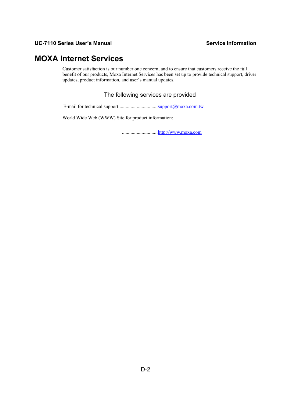 Moxa internet services | Moxa Technologies UC-7110 User Manual | Page 62 / 64