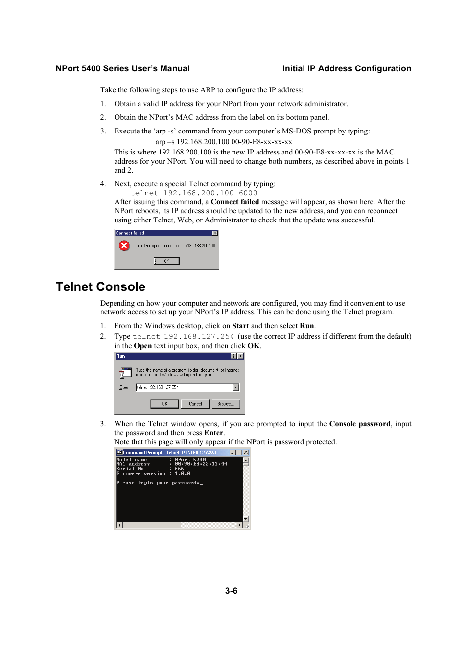 Telnet console | Moxa Technologies NPort 5400 Series User Manual | Page 19 / 104